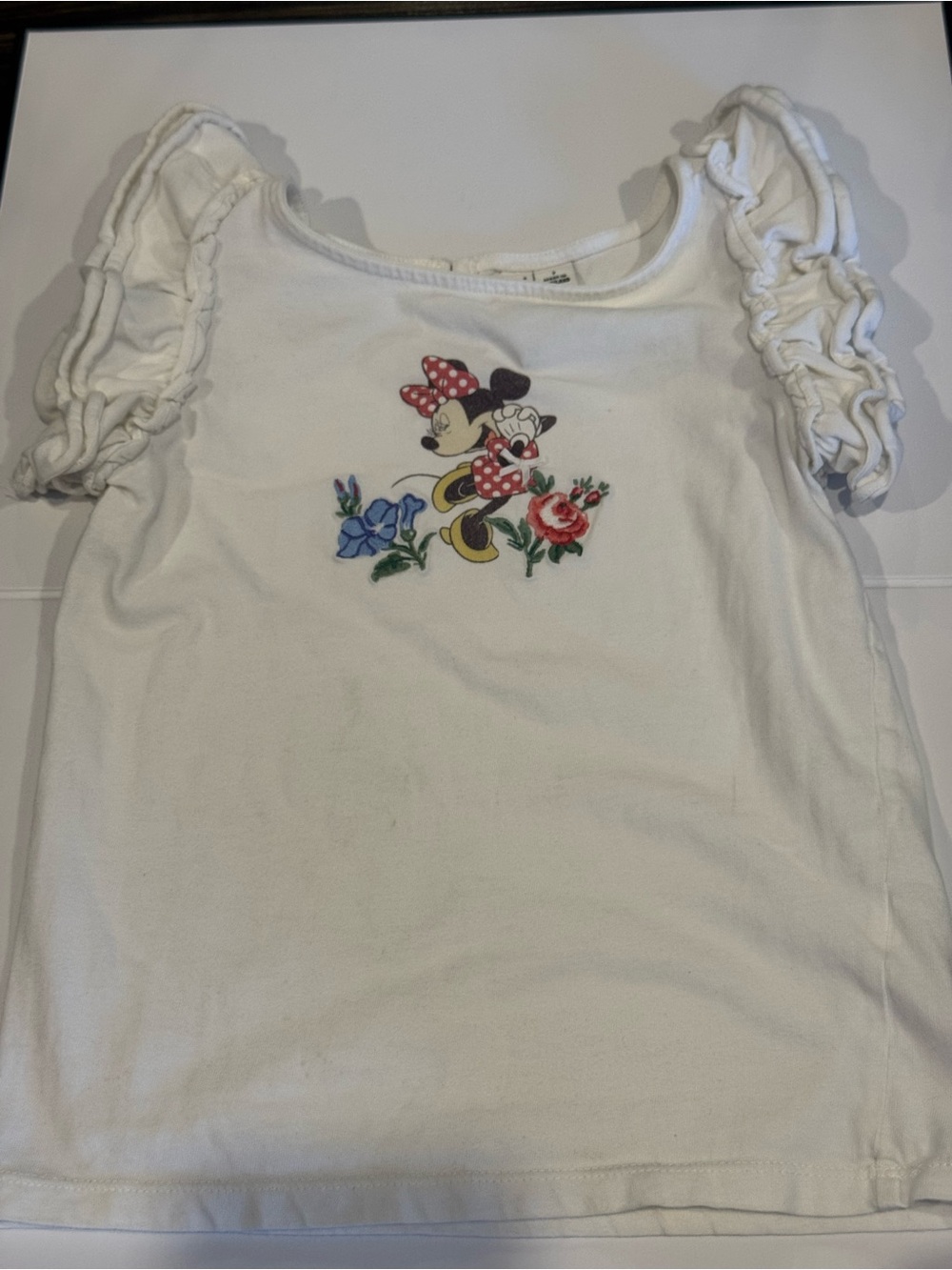Janie and Jack White Tee with Minnie Mouse & Floral Embroidery